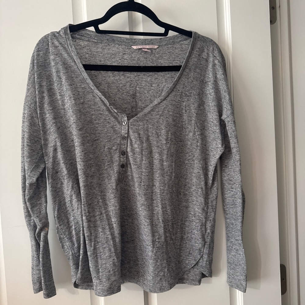 Victoria's Secret Gray Long-Sleeve Henley Top
